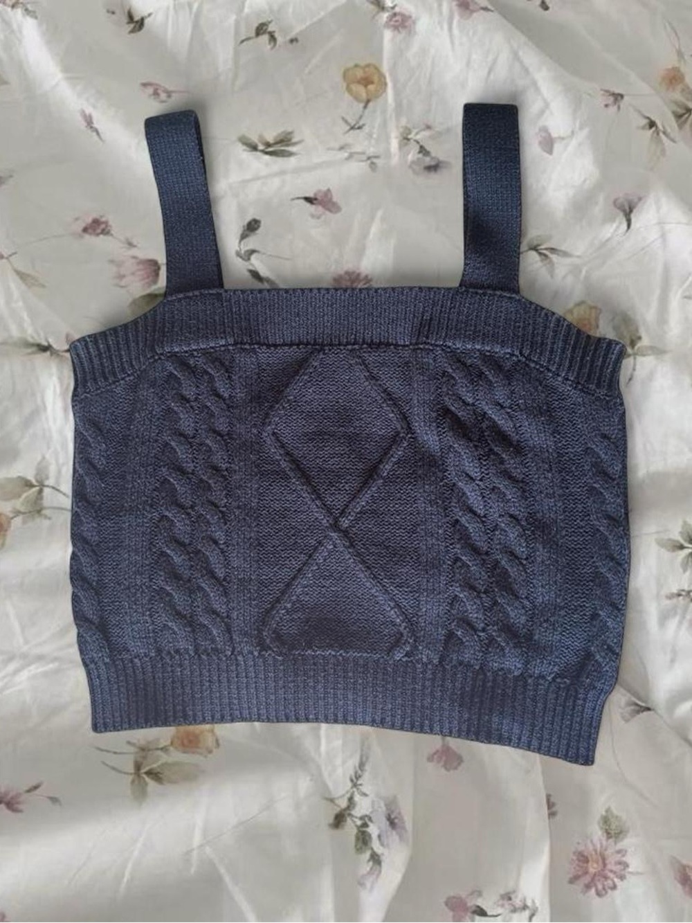 La Maison Simons Cable Knit Square Neck Crop Top - Navy Blue